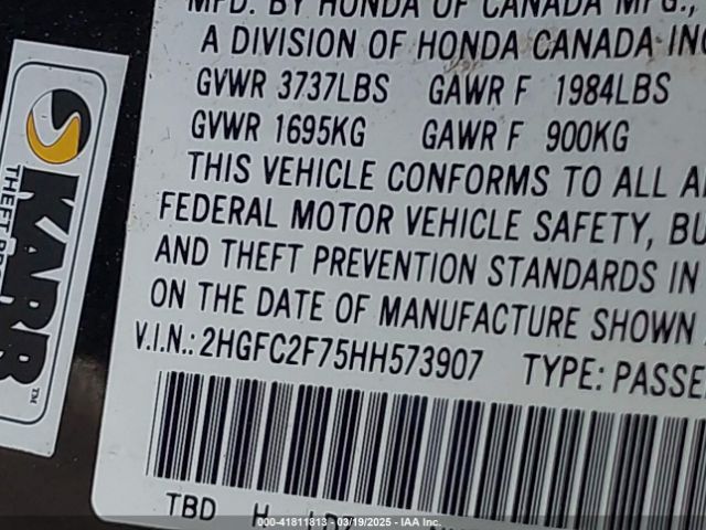 2HGFC2F75HH573907 Honda CIVIC EX