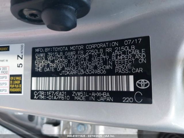 JTDKARFU3H3049806 Toyota Prius Three Touring