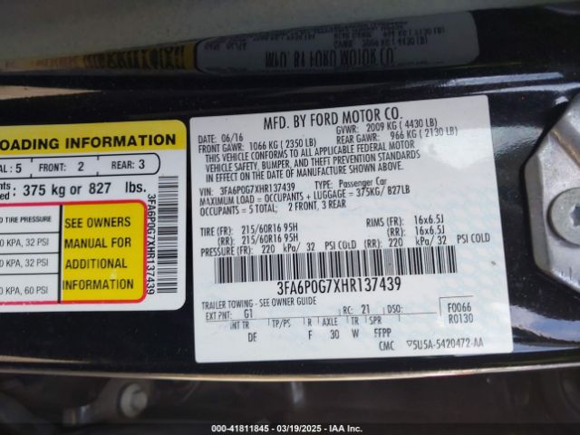 3FA6P0G7XHR137439 Ford FUSION S