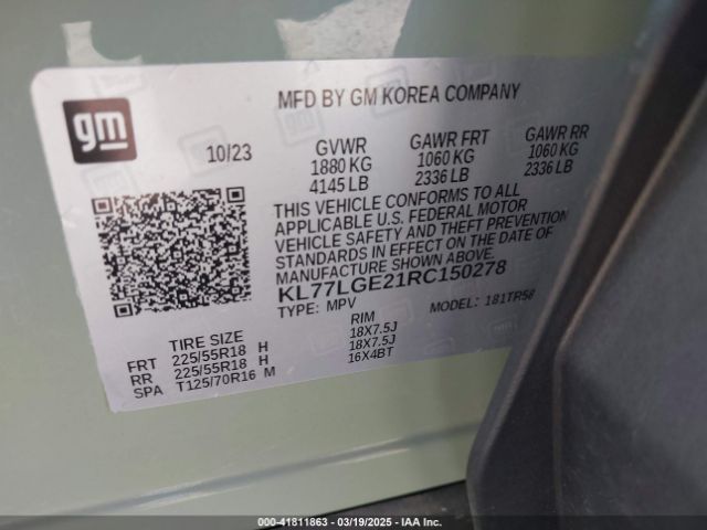 KL77LGE21RC150278 Chevrolet Trax Fwd 1rs