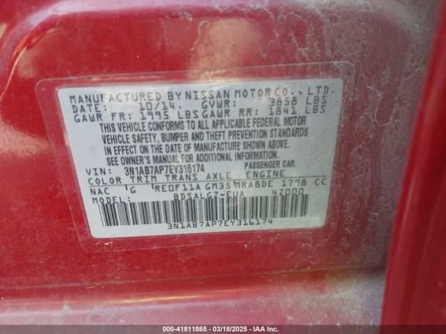 3N1AB7AP7EY316174 Nissan SENTRA SL