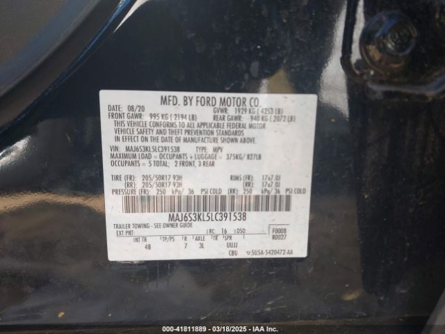 2020 FORD ECOSPORT MAJ6S3KL5LC391538 Photo 8