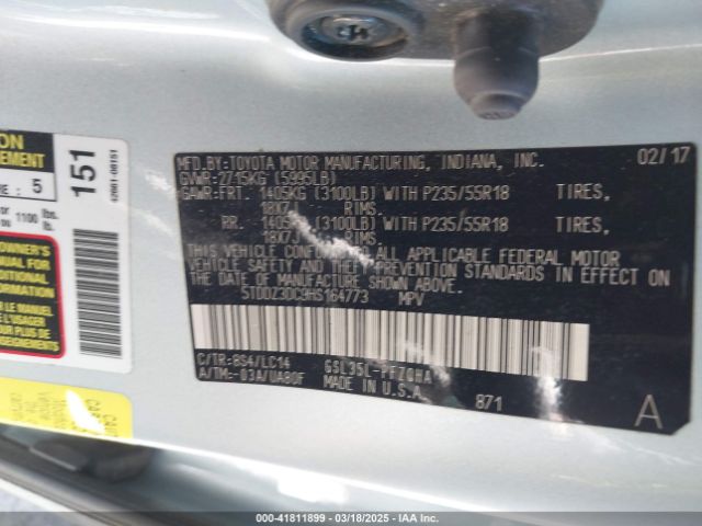 5TDDZ3DC9HS164773 Toyota Sienna Xle 7 Passenger