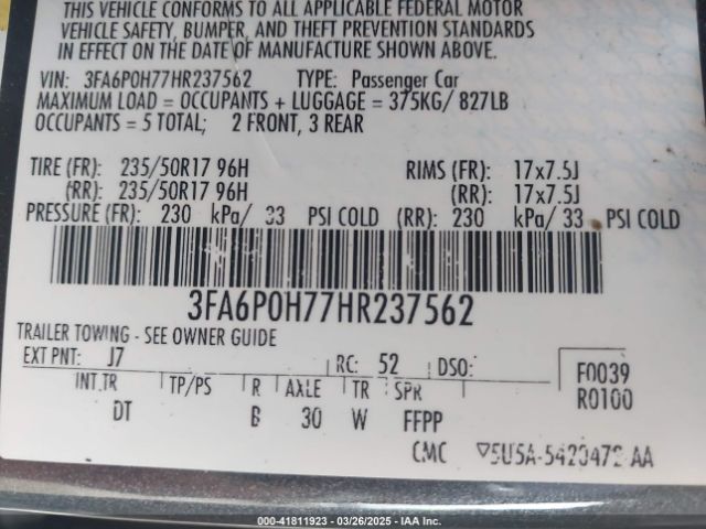 2017 FORD FUSION 3FA6P0H77HR237562 Photo 8