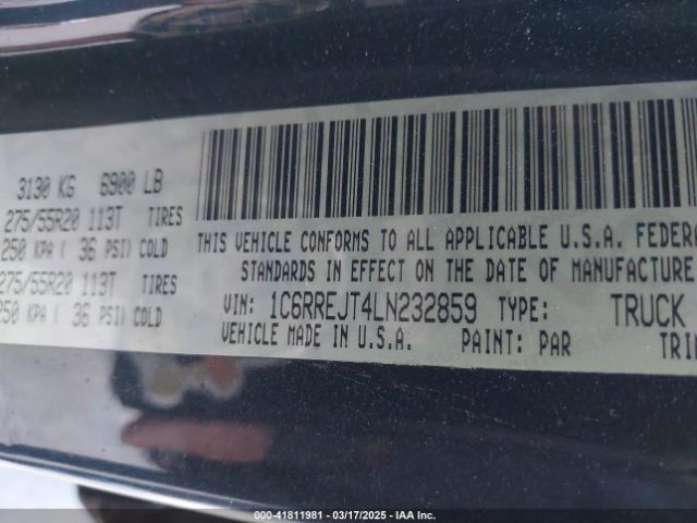1C6RREJT4LN232859 RAM 1500 Laramie  4x2 5'7 Box