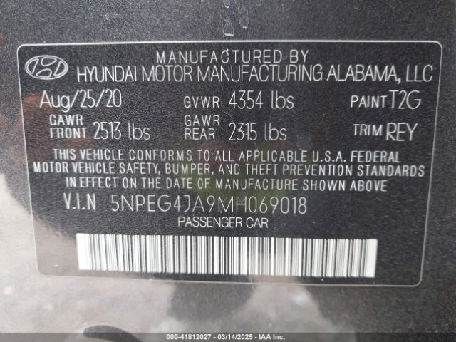 5NPEG4JA9MH069018 Hyundai SONATA SE