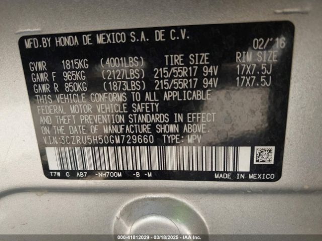 3CZRU5H50GM729660 Honda HR-V EX