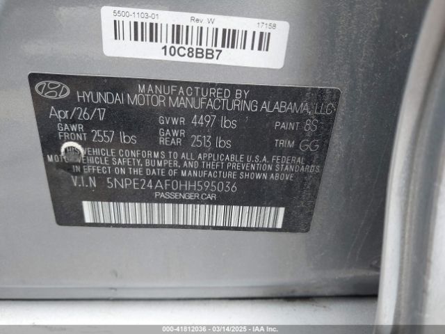 5NPE24AF0HH595036 Hyundai SONATA SE