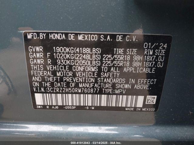 3CZRZ2H50RM760877 Honda HR-V