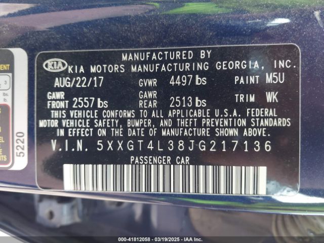 5XXGT4L38JG217136 KIA Optima S