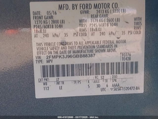 2FMPK3J96GBB88387 Ford EDGE SEL