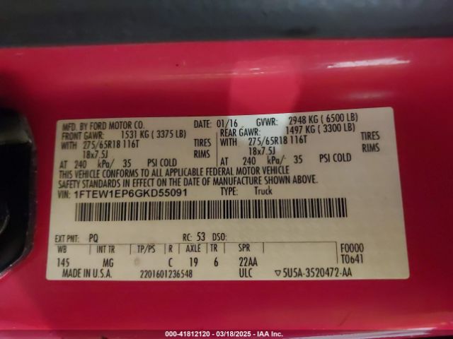 1FTEW1EP6GKD55091 Ford F-150 Xlt