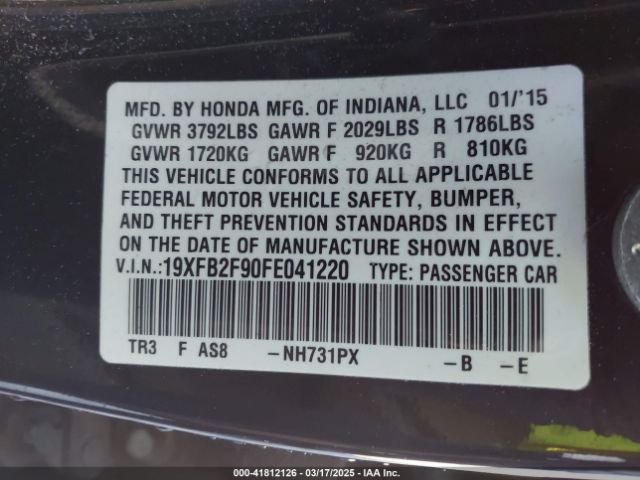 19XFB2F90FE041220 Honda Civic Ex-l