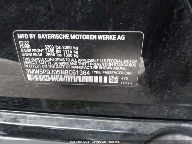 3MW5P9J05N8C61364 BMW 3 Series 330e Xdrive