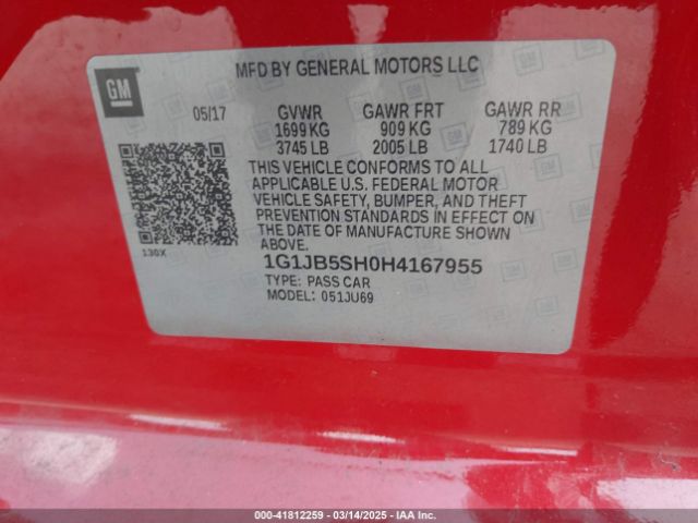 1G1JB5SH0H4167955 Chevrolet Sonic Ls Auto
