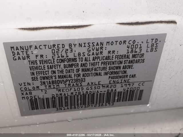 3N1AB8DV5PY238593 Nissan Sentra Sr Xtronic Cvt