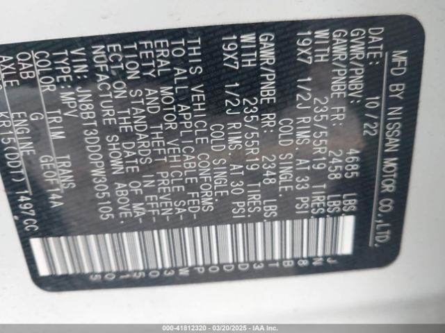 JN8BT3DD0PW305105 Nissan Rogue Platinum Intelligent Awd