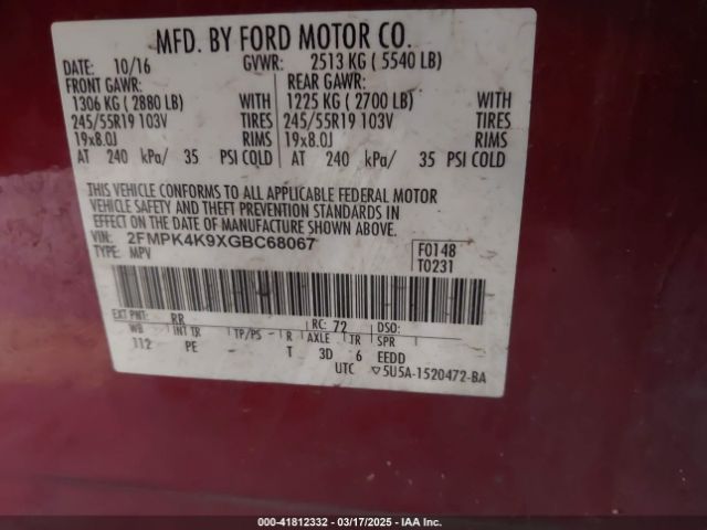2FMPK4K9XGBC68067 Ford Edge Titanium