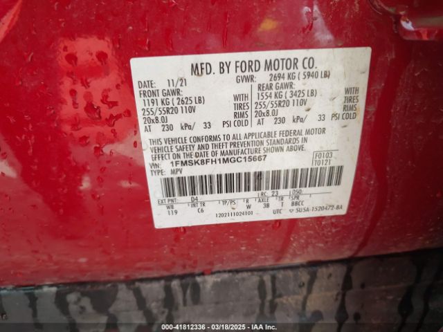 1FMSK8FH1MGC15667 Ford Explorer Limited