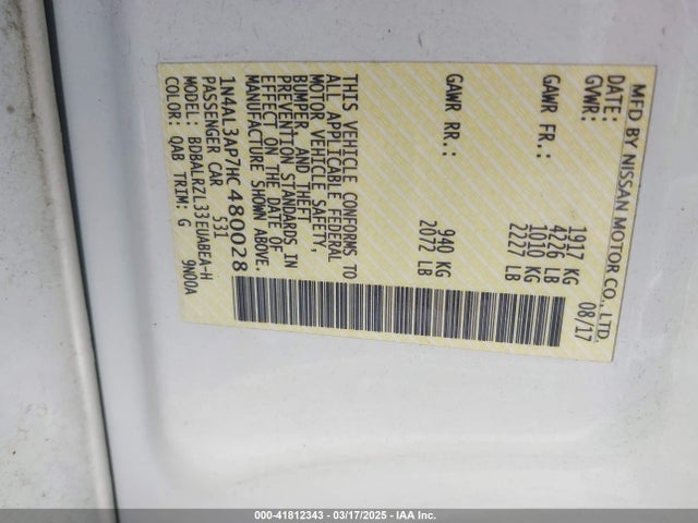 1N4AL3AP7HC480028 Nissan Altima 2.5 Sl