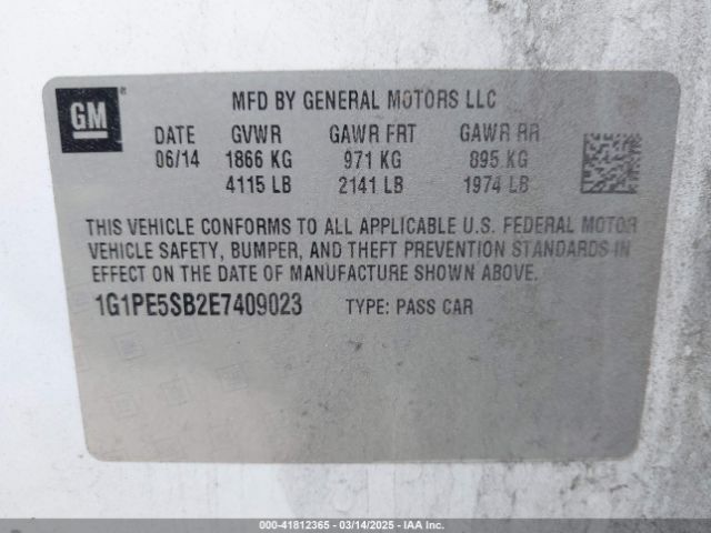 1G1PE5SB2E7409023 Chevrolet Cruze 2lt Auto