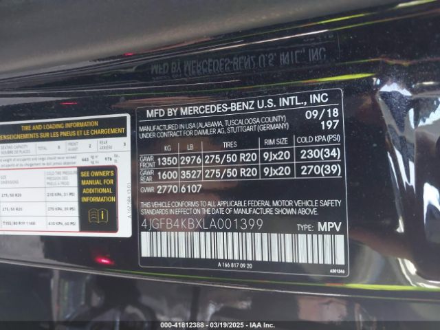 4JGFB4KBXLA001399 Mercedes-Benz Gle 350 4matic