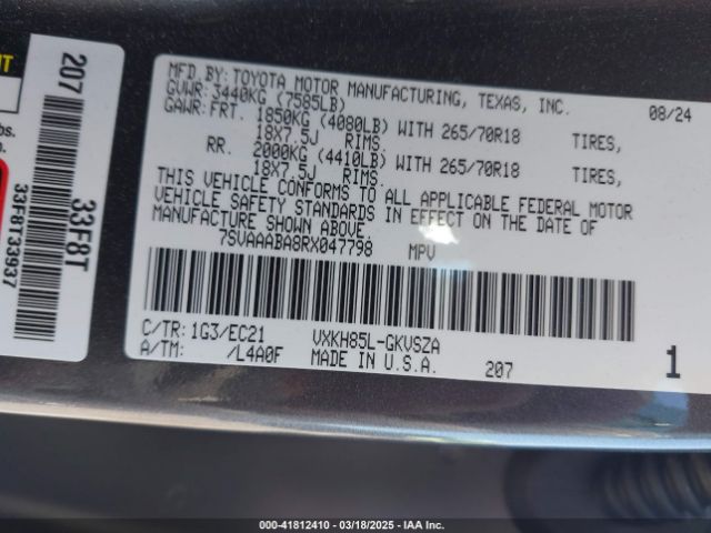 7SVAAABA8RX047798 Toyota Sequoia Sr5