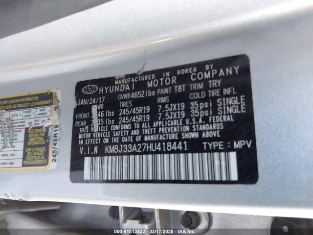 KM8J33A27HU418441 Hyundai Tucson Limited