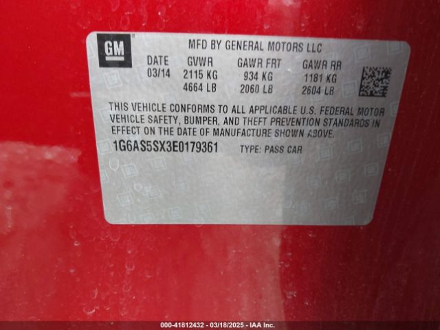 1G6AS5SX3E0179361 Cadillac Cts Performance