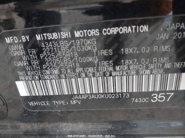 2019 MITSUBISHI OUTLANDER SPORT JA4AP3AU0KU023173 Photo 8