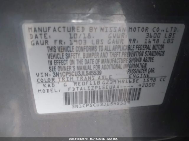 3N1CP5CU3JL545539 Nissan KICKS SV