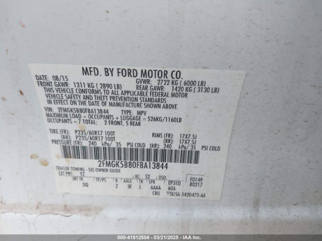 2FMGK5B80FBA13844 Ford FLEX SE