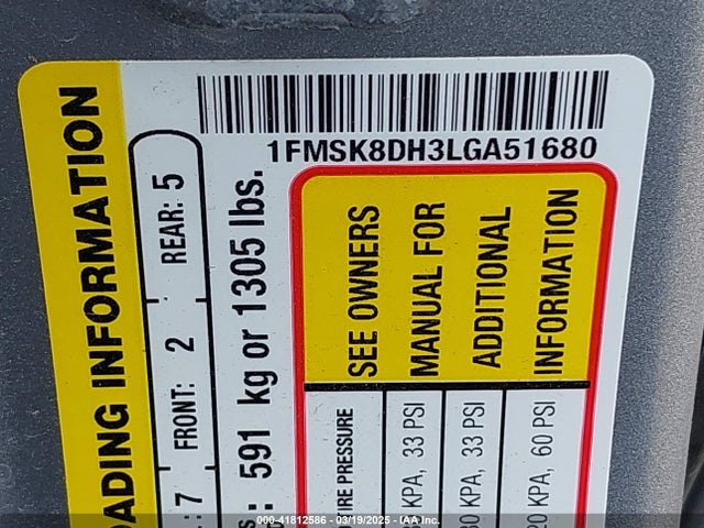 1FMSK8DH3LGA51680 Ford EXPLORER XLT
