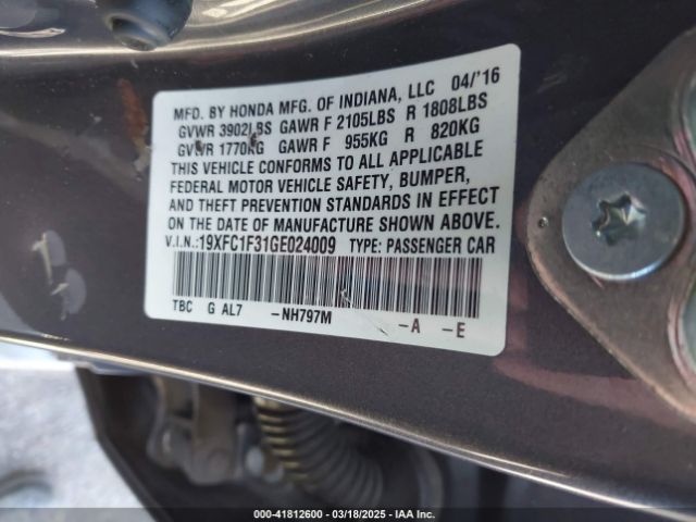 19XFC1F31GE024009 Honda Civic Ex-t