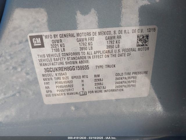3GCUKREH8GG159935 Chevrolet Silverado 1500 1lt