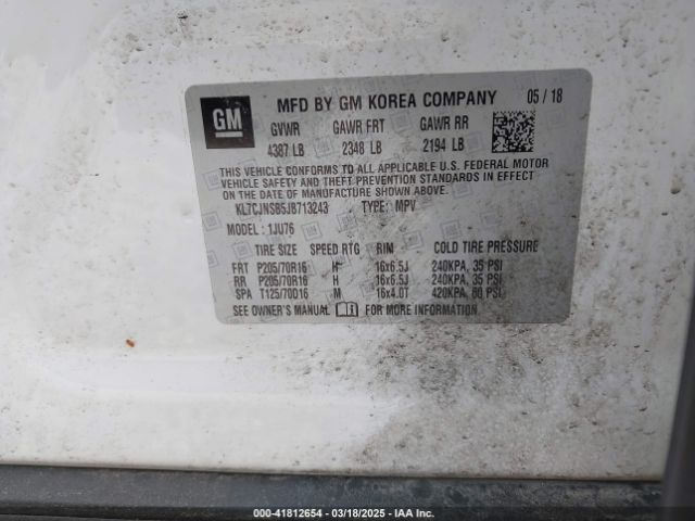 KL7CJNSB5JB713243 Chevrolet TRAX LS