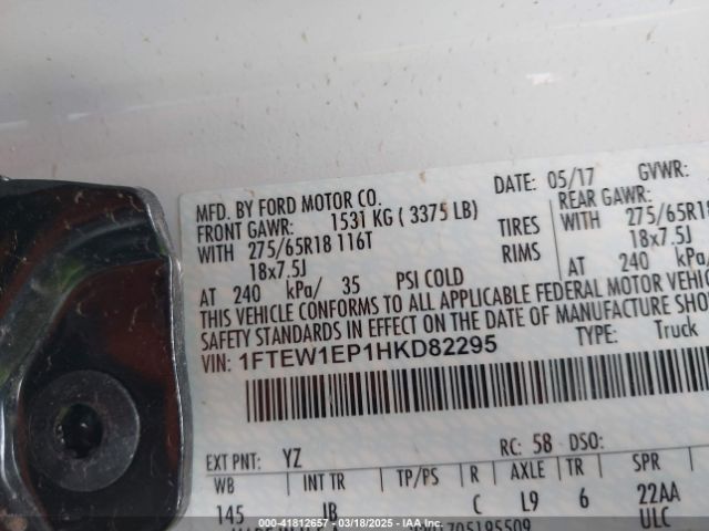 1FTEW1EP1HKD82295 Ford F-150 Xlt