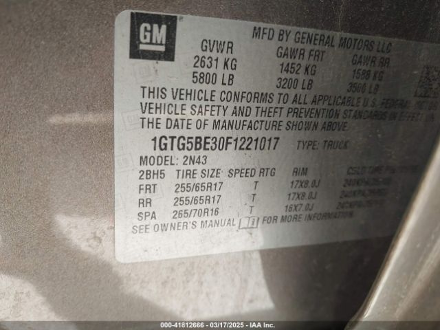 1GTG5BE30F1221017 GMC CANYON SLE