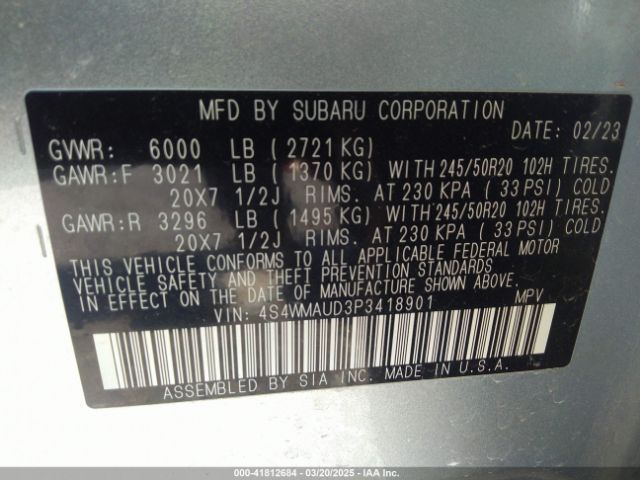 4S4WMAUD3P3418901 Subaru Ascent Limited 7-passenger