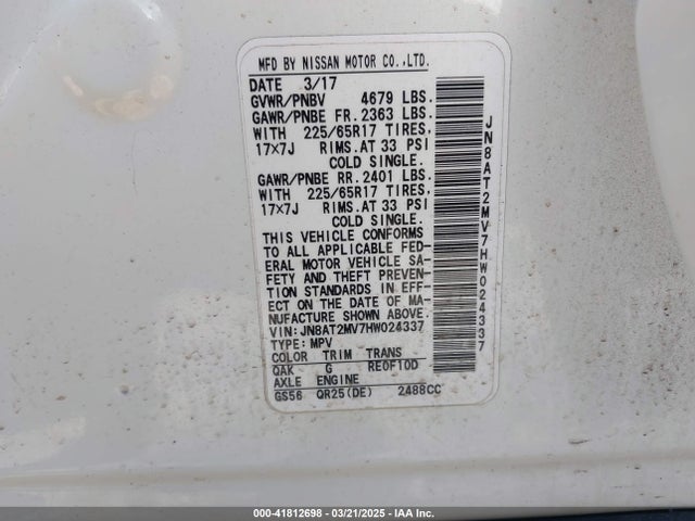 Nissan ROGUE S 2017 JN8AT2MV7HW024337 Image 9