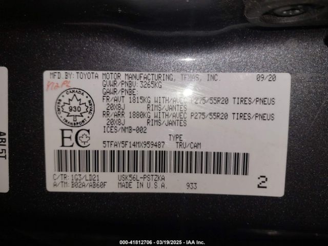 5TFAY5F14MX959487 Toyota Tundra Platinum