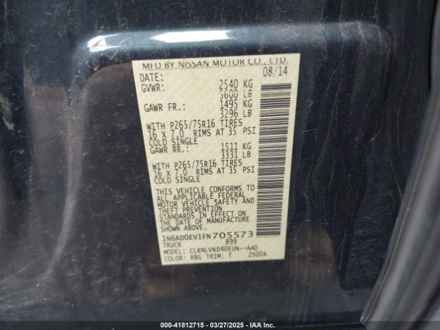 1N6AD0EV1FN705573 Nissan Frontier Pro-4x