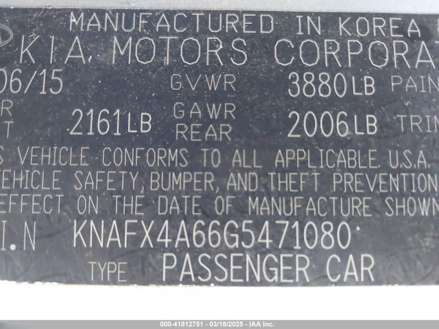 KNAFX4A66G5471080 KIA FORTE LX