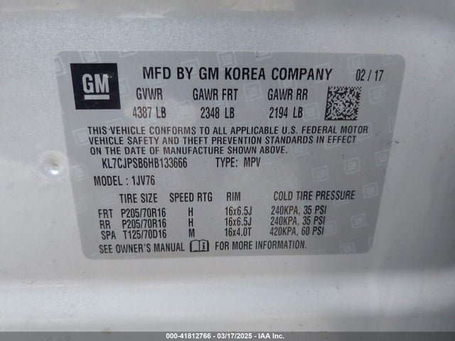KL7CJPSB6HB133666 Chevrolet Trax Lt