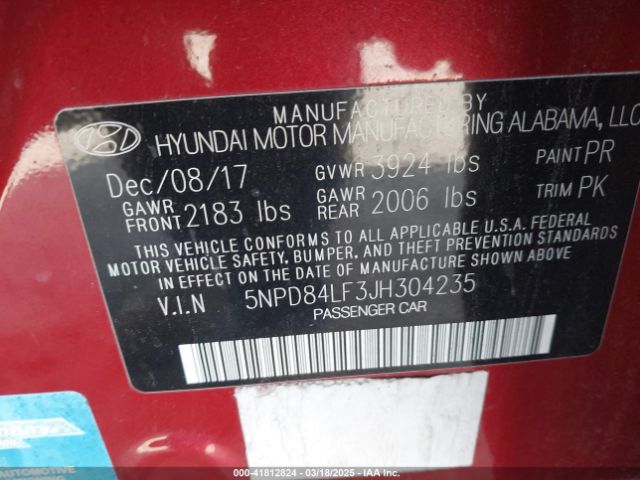 5NPD84LF3JH304235 Hyundai ELANTRA SEL
