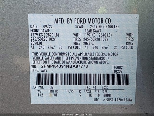 2FMPK4J91NBA97773 Ford Edge St-line