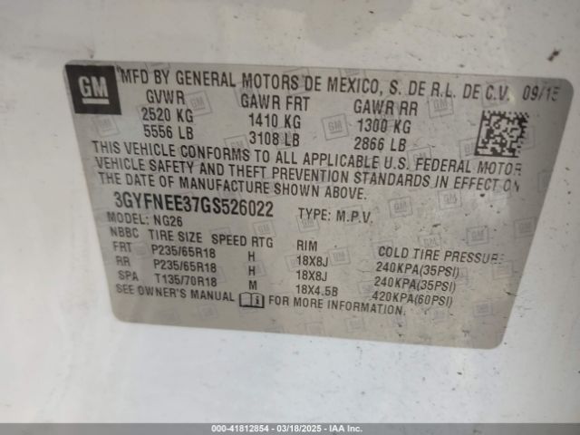 3GYFNEE37GS526022 Cadillac Srx Luxury Collection