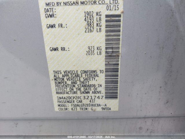 1N4AZ0CP2FC321747 Nissan Leaf Sl
