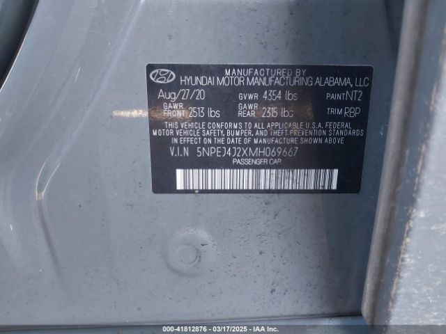 5NPEJ4J2XMH069667 Hyundai Sonata Sel Plus