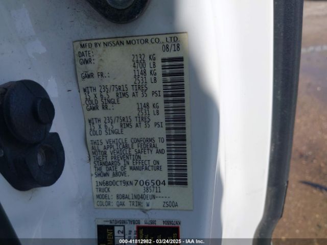 1N6BD0CT9KN706504 Nissan FRONTIER S